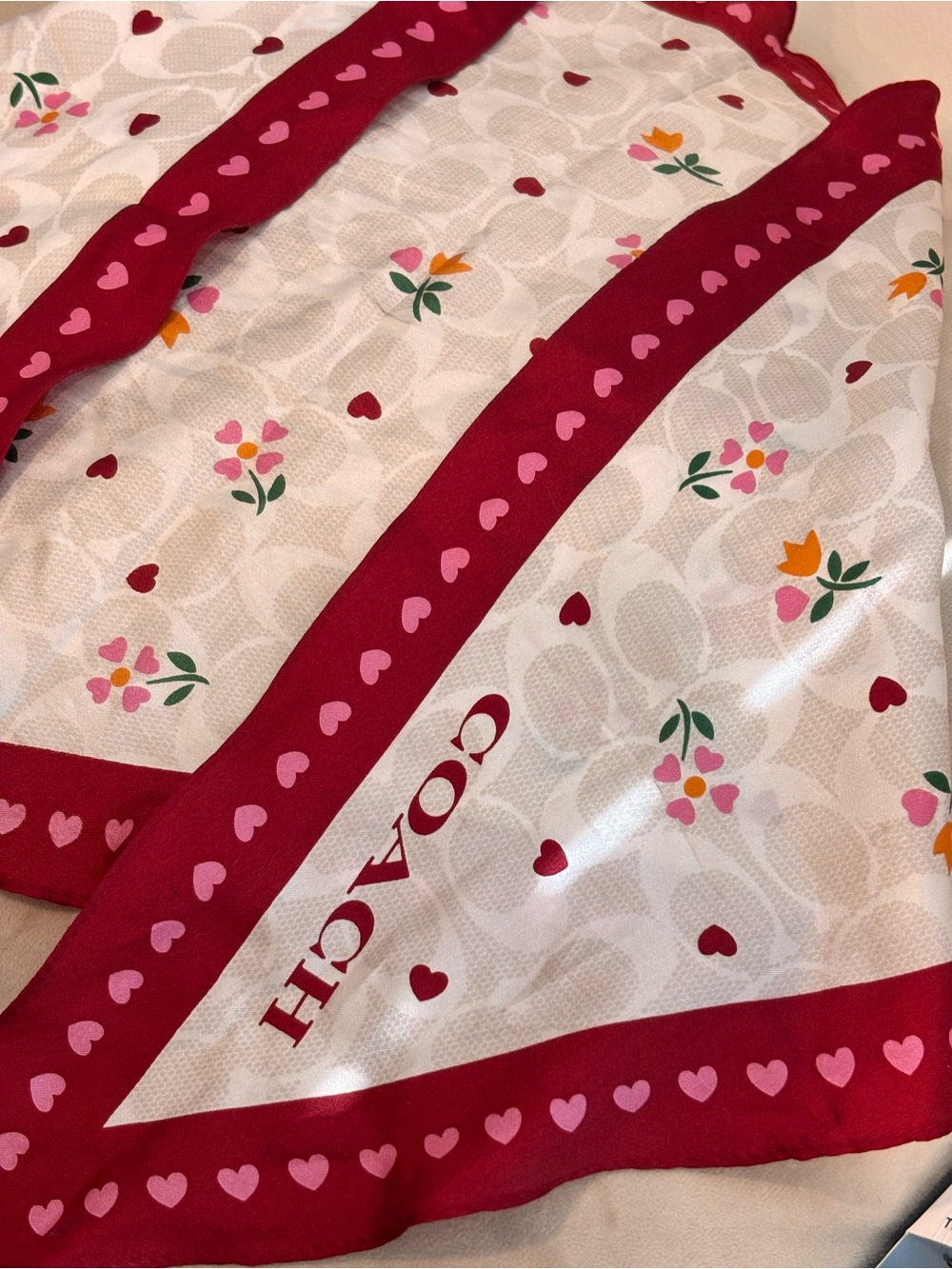 COACH Valentine's Day Floral Print Silk Diamond Scarf (Style No. C7697) - Picture 4 of 7